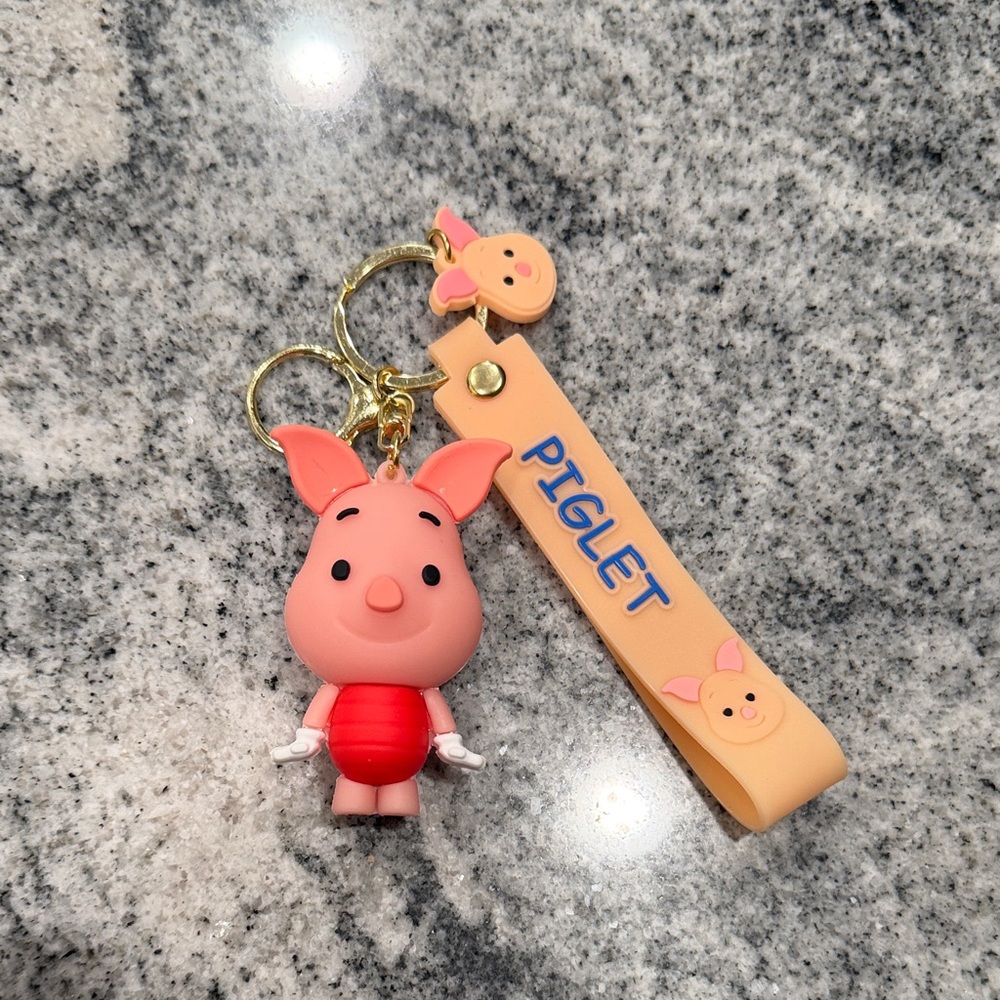 Disney Piglet Keychain with Red and Pink Accents